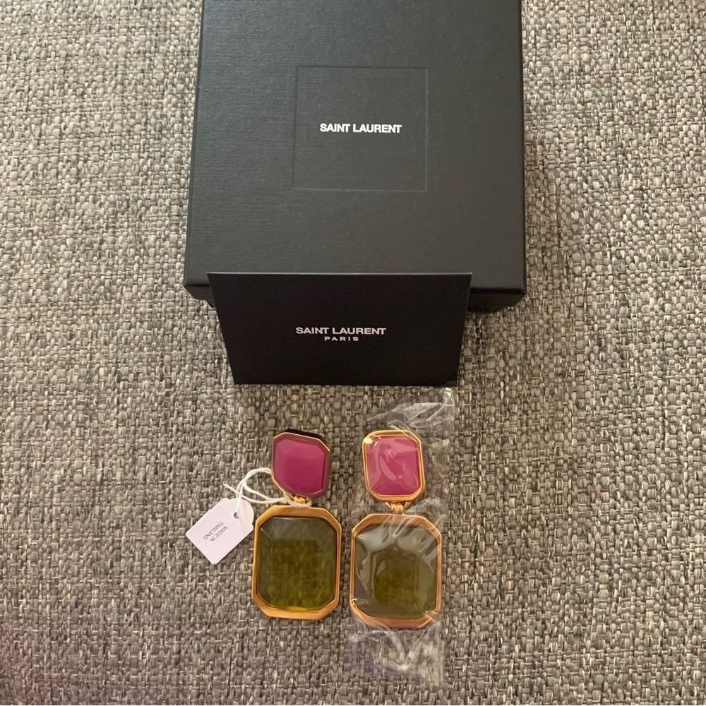 NWT SAINT LAUREN OCTAGON CLIP ON EARRINGS “AKA”
